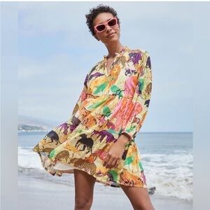 J. Crew popover "ratti safari" animal print cotton tiered mini dress style AP199